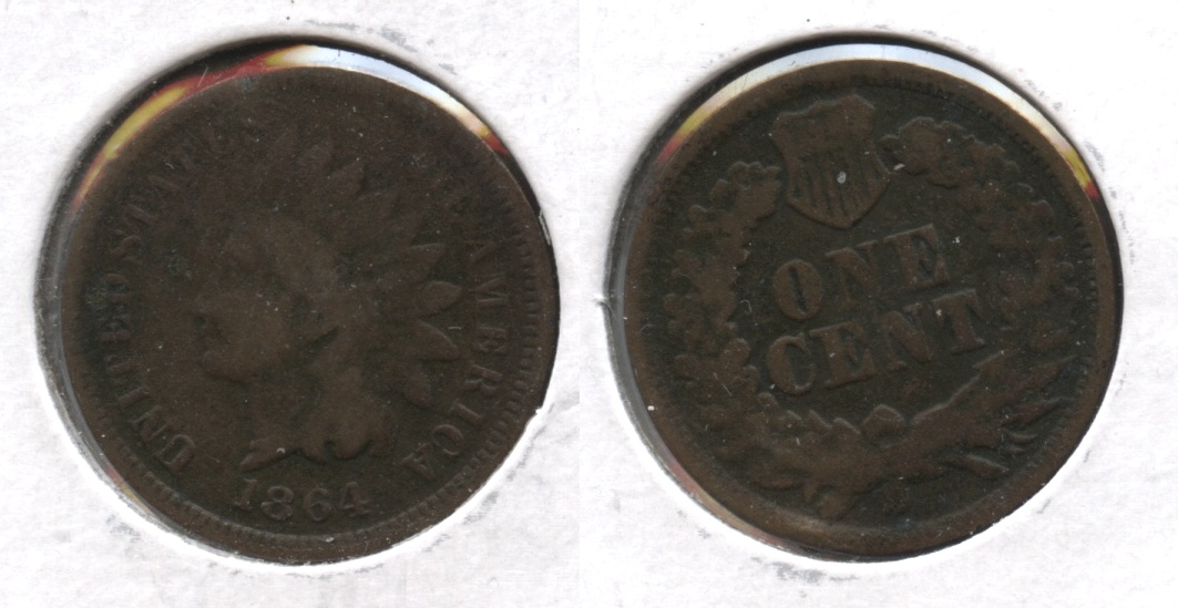 1864-L Indian Head Cent Good-4 #j Slight Bend