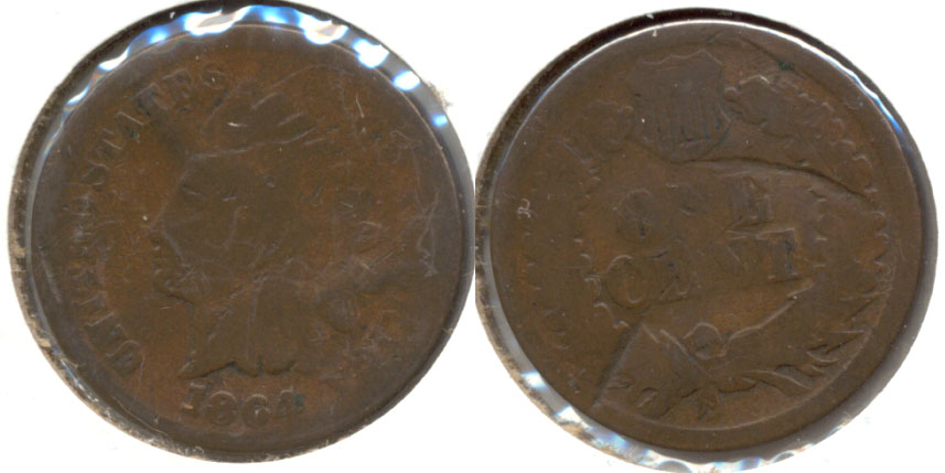 1864 Bronze Indian Head Cent AG-3 c Reverse Scrapes