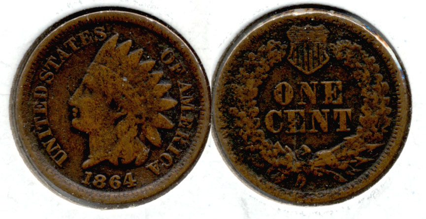 1864 Bronze Indian Head Cent Good-4 ak Pitting