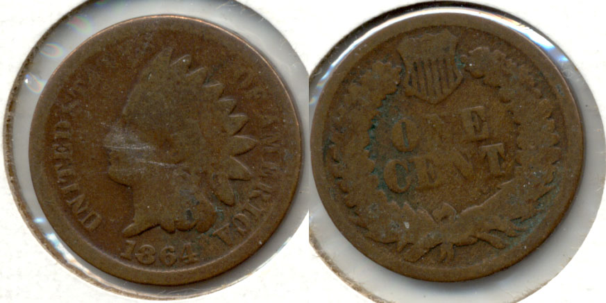 1864 Bronze Indian Head Cent Good-4 al Cleaned Retoned