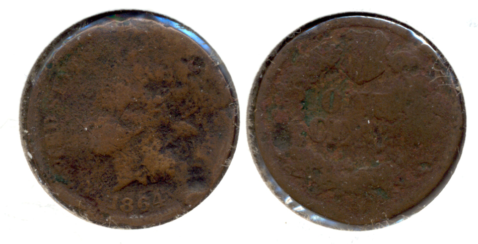 1864 Bronze Indian Head Cent Good-4 aw Porous