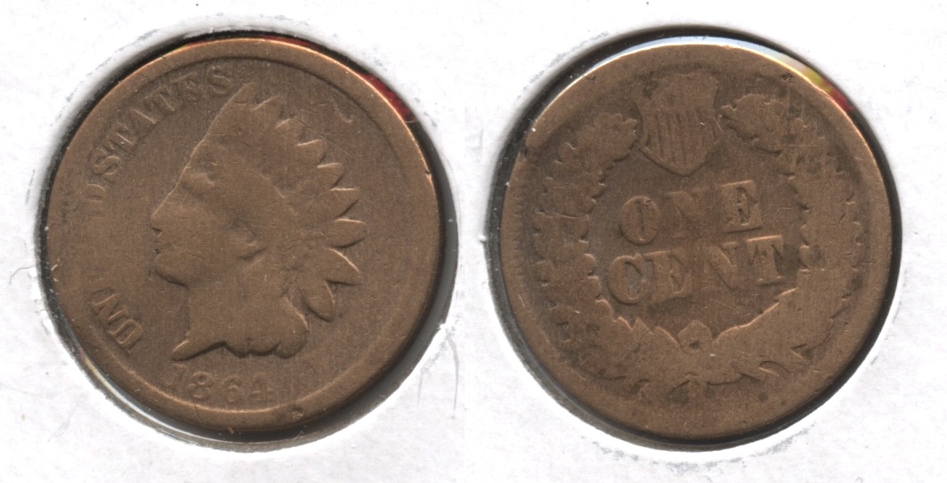 1864 Bronze Indian Head Cent Good-4 #bo Slight Warp