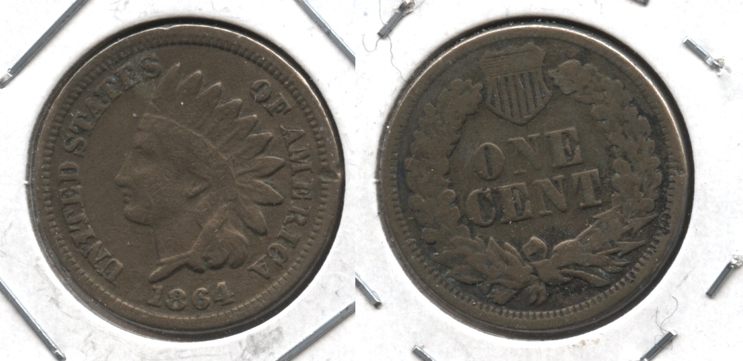 1864 Copper Nickel Indian Head Cent Fine-12 #j Rim Mark