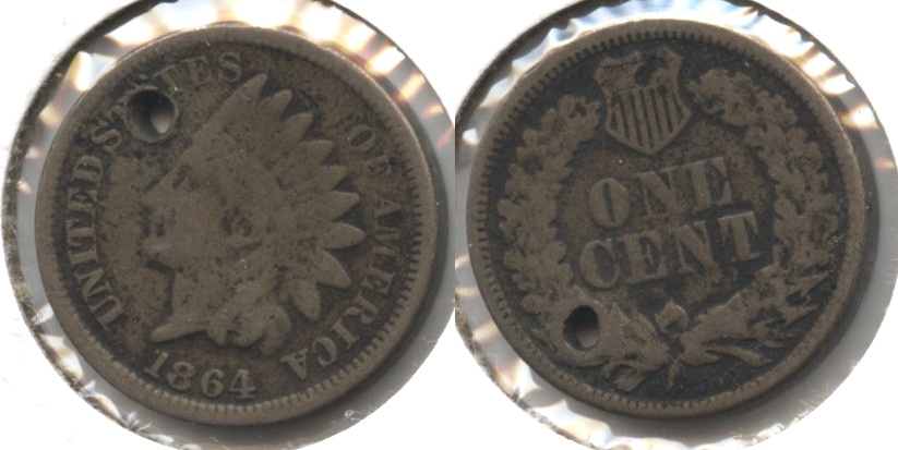 1864 Copper Nickel Indian Head Cent Good-4 #an Holed