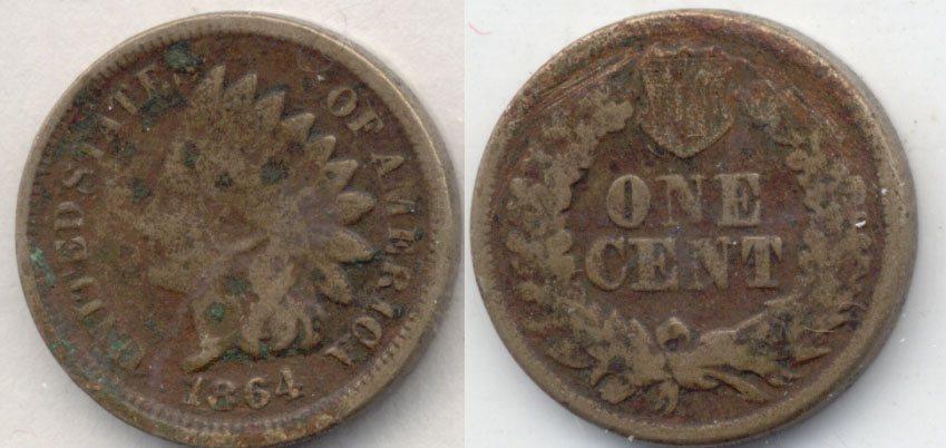 1864 Copper Nickel Indian Head Cent Good-4 k Green Spots