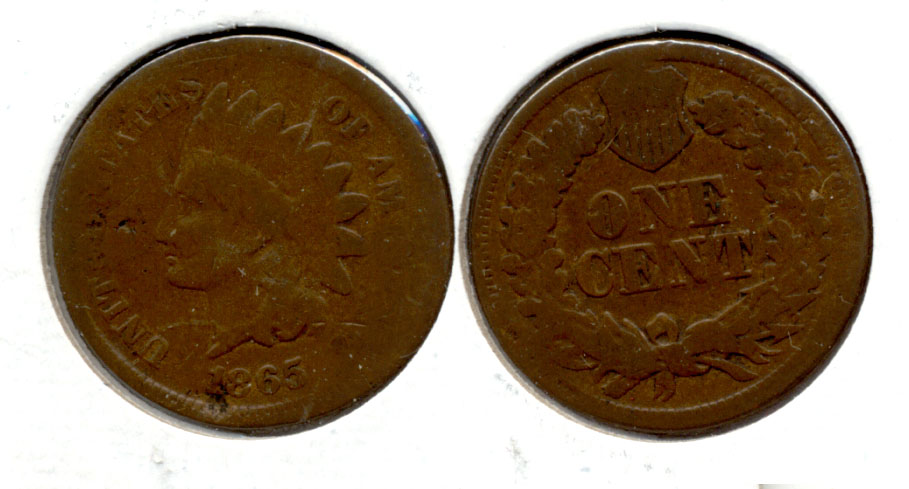 1865 Indian Head Cent Good-4 ai Flat Rim