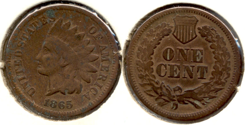 1865 Indian Head Cent Good-4 q Green Spots