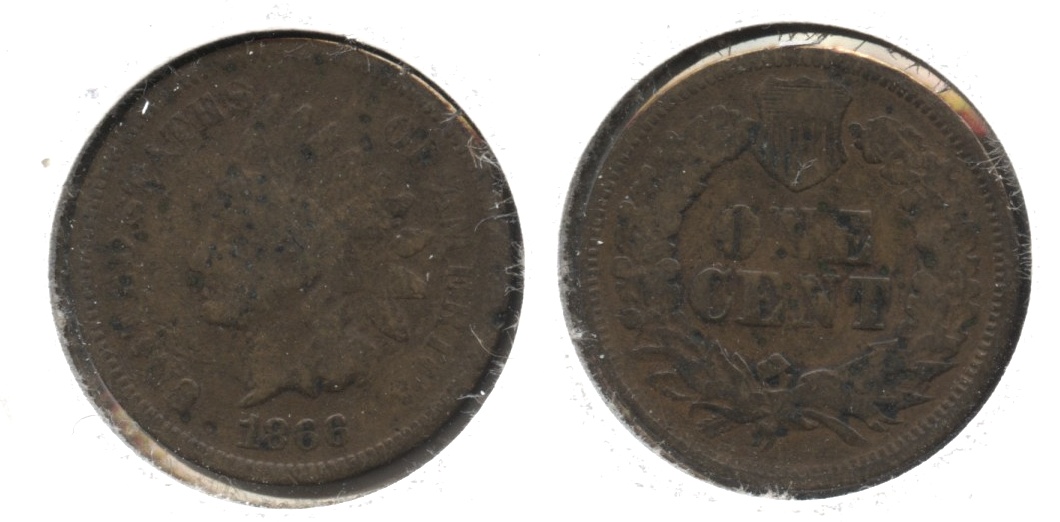 1866 Indian Head Cent Good-4 #m Light Porous