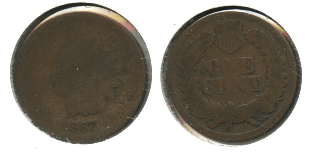 1867 7 Over 7 Indian Head Cent Fair-2 #e