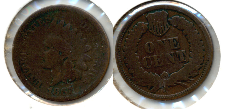 1867 Indian Head Cent Good-4 f Cleaned Retoned
