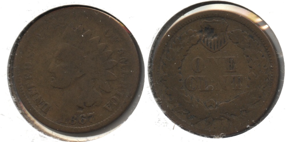 1867 Indian Head Cent Good-4 #k Reverse Hit