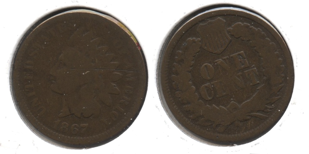 1867 Indian Head Cent Good-4 #l Obverse Scratch