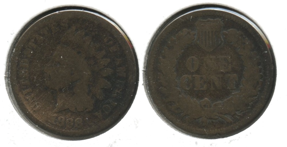 1868 Indian Head Cent Good-4 #t Cleaned Retoned