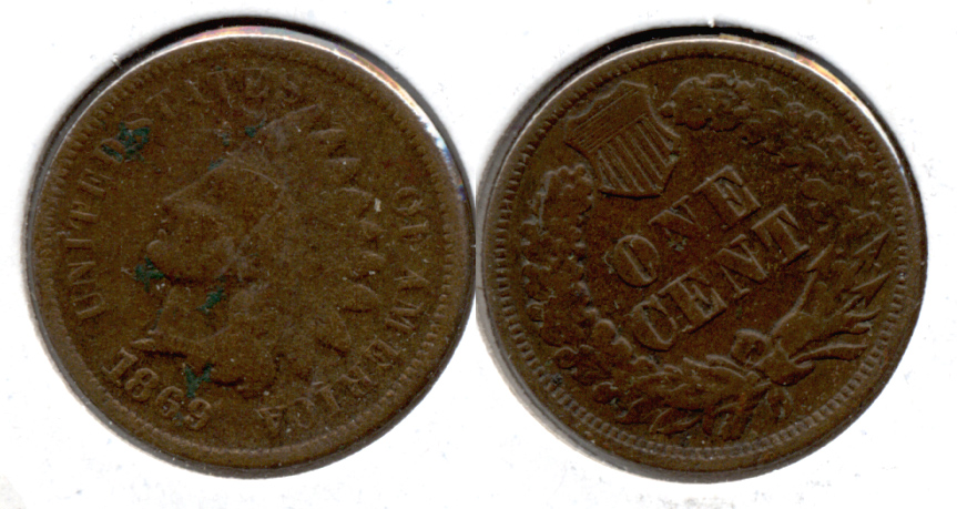 1869 Indian Head Cent Good-4 c Porous