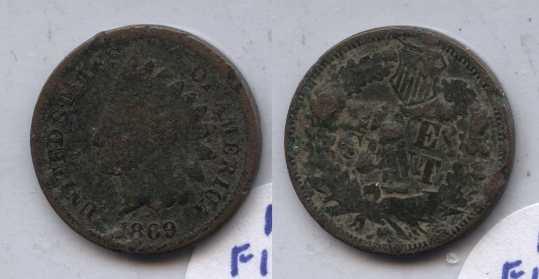 1869 Indian Head Cent Good-4 #n Very Dark