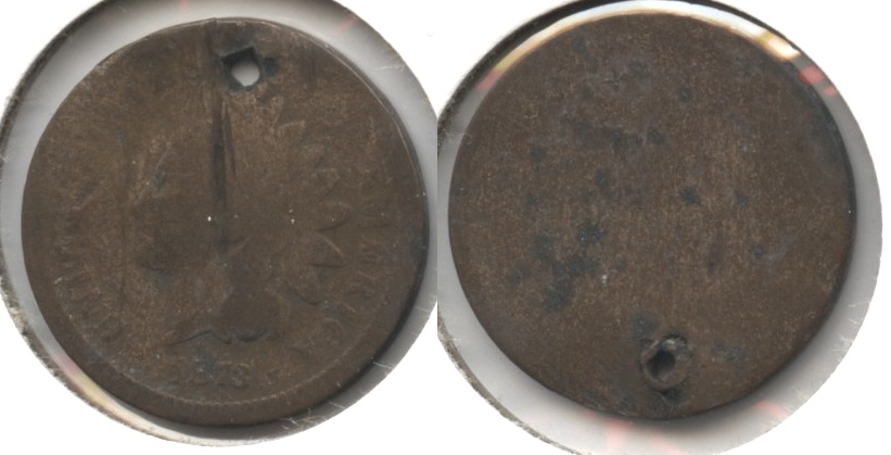 1873 Indian Head Cent Fair-2 #d Holed