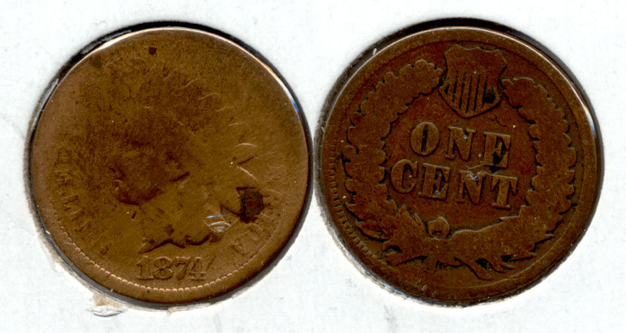 1874 Indian Head Cent AG-3 r Cleaned