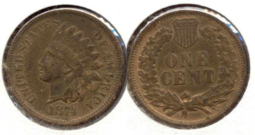 1874 Indian Head Cent AU-55