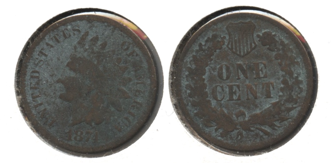 1874 Indian Head Cent Good-4 #ac Green