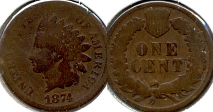1874 Indian Head Cent Good-4 h