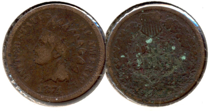 1874 Indian Head Cent Good-4 l Rough Reverse