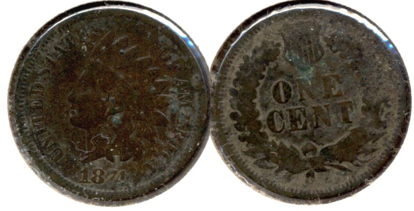 1874 Indian Head Cent Good-4 n Dark