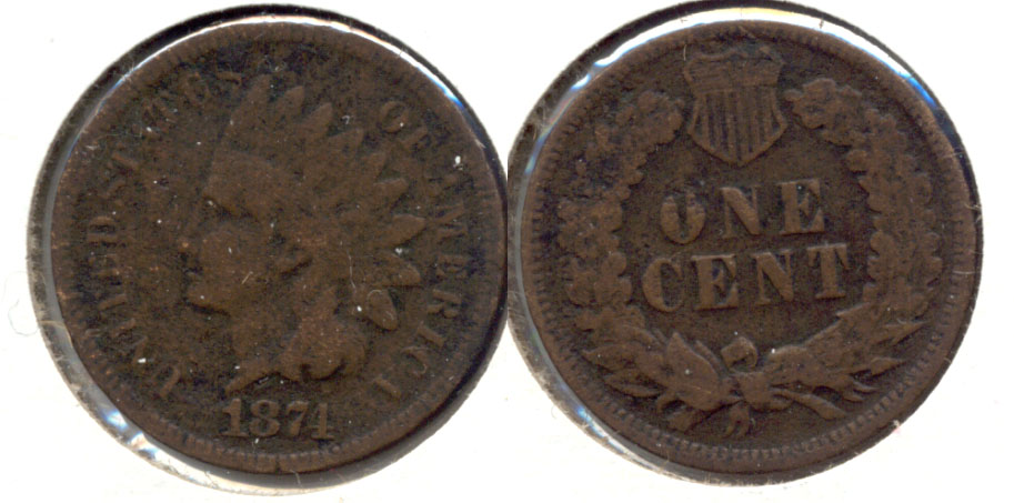 1874 Indian Head Cent Good-4 q Rough