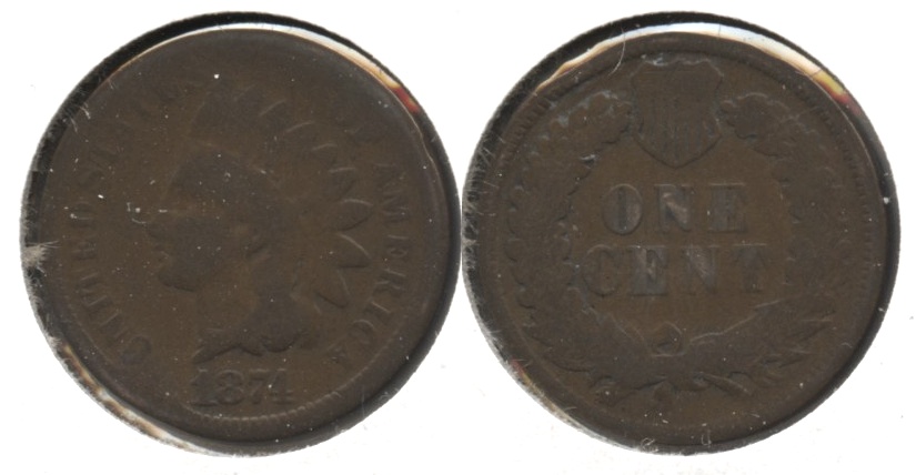 1874 Indian Head Cent Good-4 #z Rim Bump