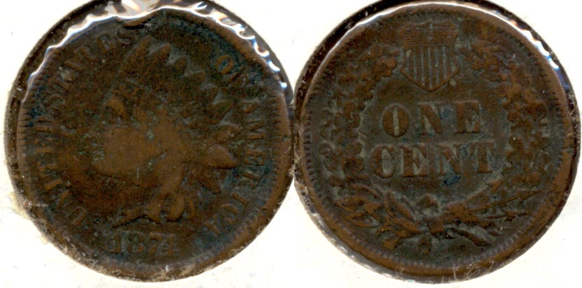 1874 Indian Head Cent VG-8 b Dark