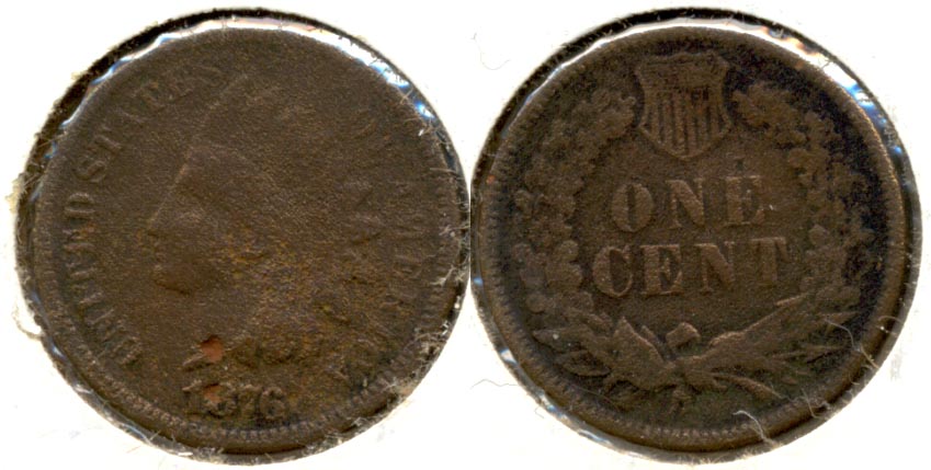 1876 Indian Head Cent Good-4 a Porous