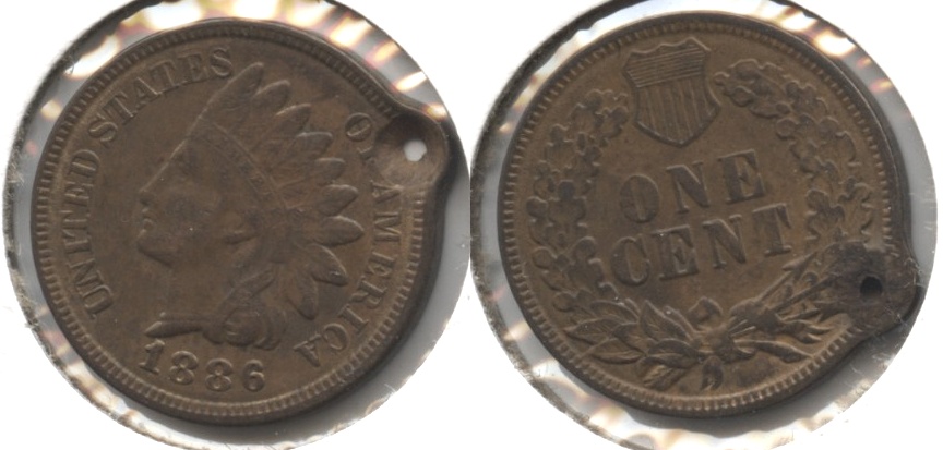 1886 Type 2 Indian Head Cent Fine-12 Holed
