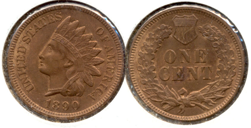 1890 Indian Head Cent MS-63 Red Brown