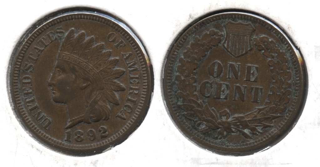 1892 Indian Head Cent AU-50 Cleaned Retoned #c