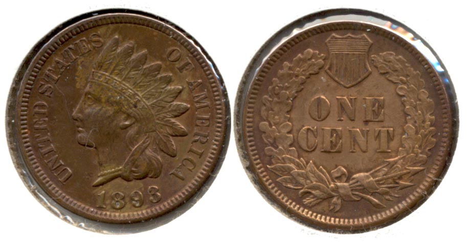 1893 Indian Head Cent AU-50 b Cleaned Retoned