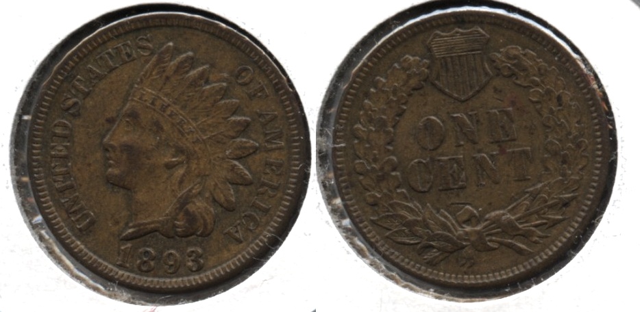 1893 Indian Head Cent AU-50 c Few Marks