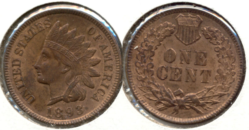 1893 Indian Head Cent MS-63 Red Brown