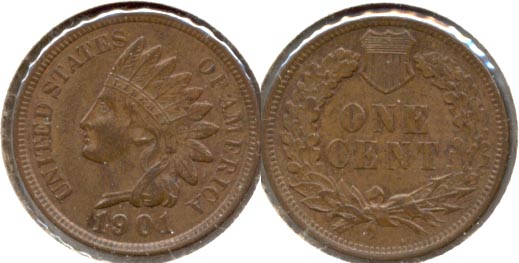 1901 Indian Head Cent AU-50
