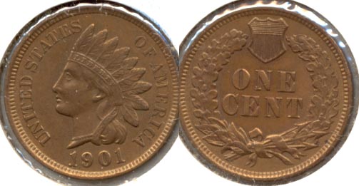 1901 Indian Head Cent AU-50 c