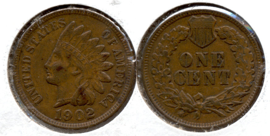 1902 Indian Head Cent EF-40 h Edge Bump