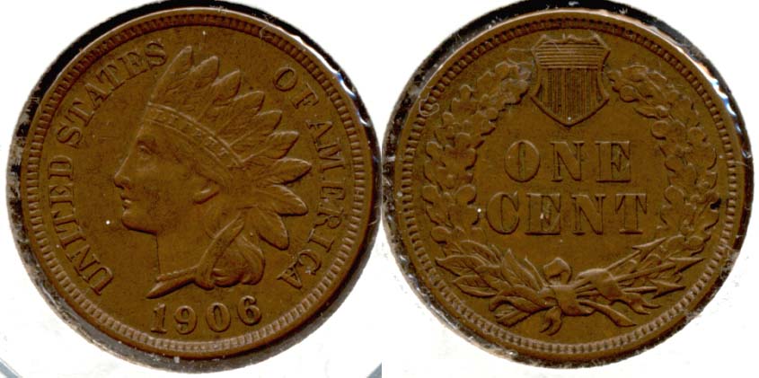 1906 Indian Head Cent AU-50 f