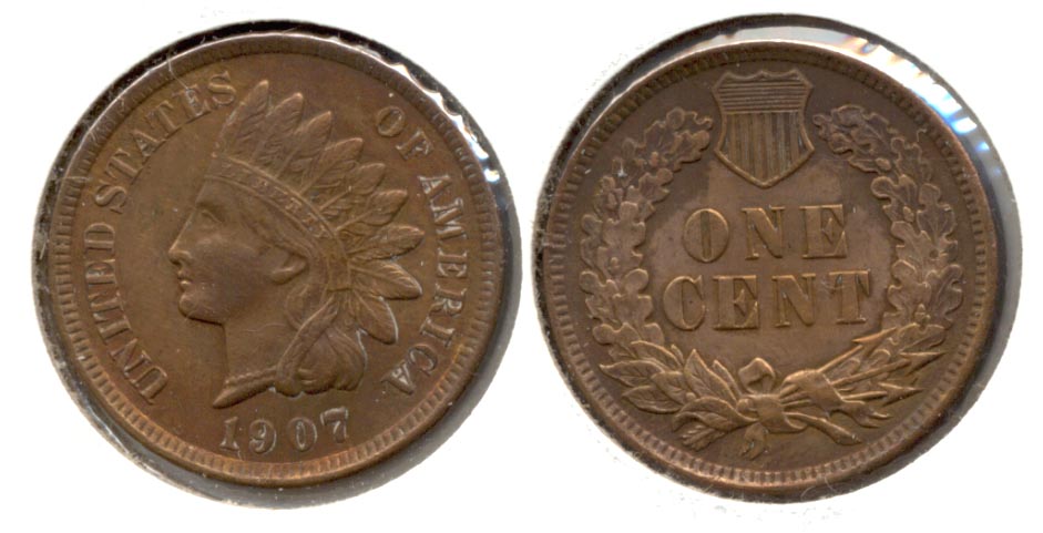 1907 Indian Head Cent AU-50 n Cleaned Retoned