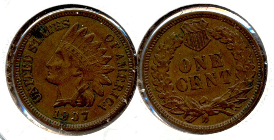 1907 Indian Head Cent AU-50 o Obverse Spots