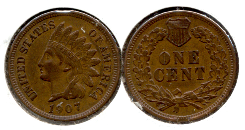 1907 Indian Head Cent AU-50 p
