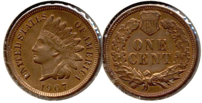 1907 Indian Head Cent AU-55 b Cleaned