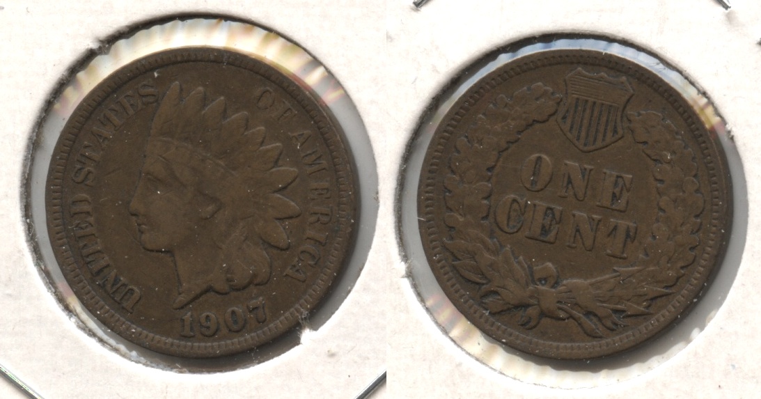 1907 Indian Head Cent Fine-12 #af