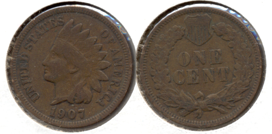 1907 Indian Head Cent Fine-12 f