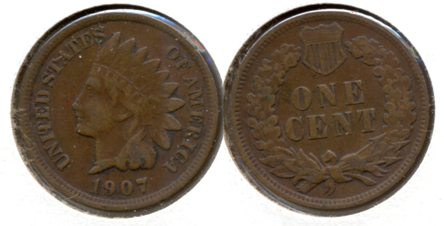 1907 Indian Head Cent Fine-12 p