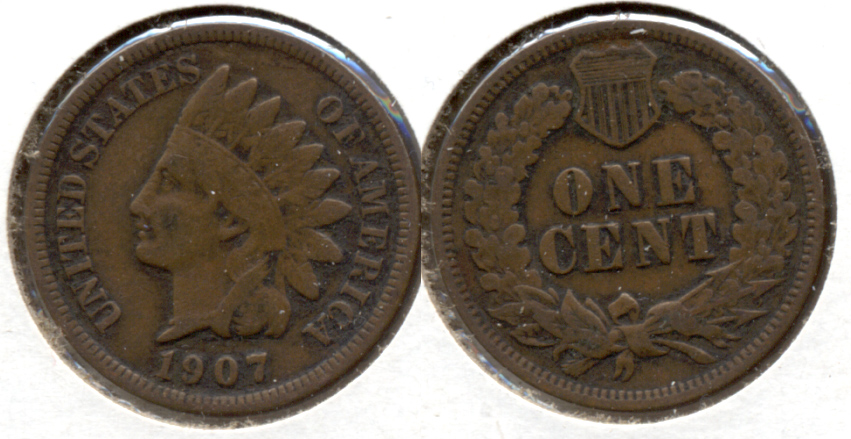1907 Indian Head Cent Fine-12 w