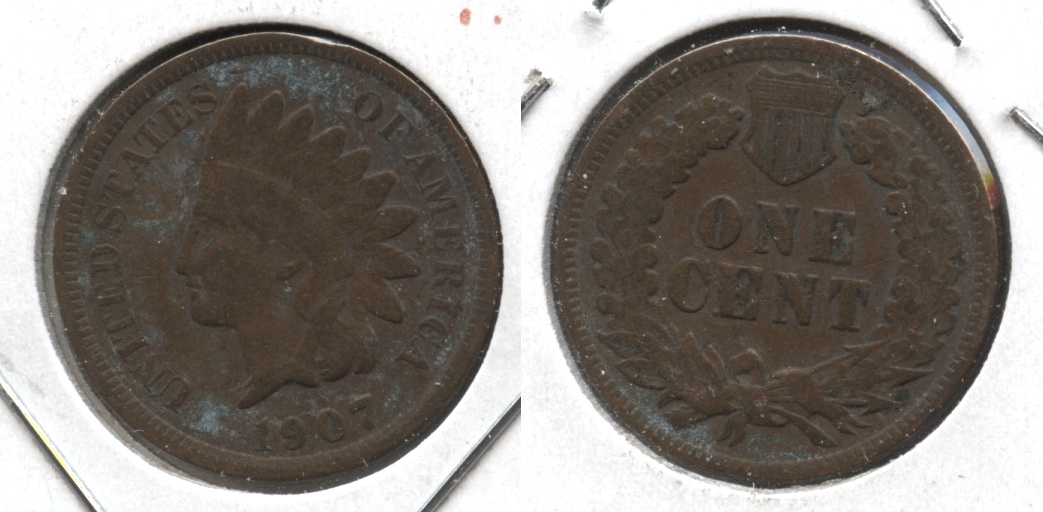 1907 Indian Head Cent Good-4 #q Green Matter