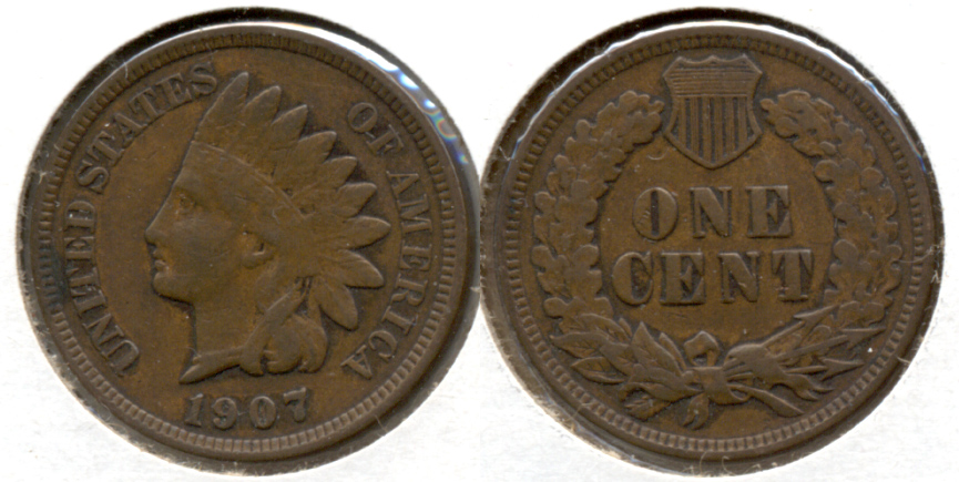 1907 Indian Head Cent VF-20 ah Cleaned Retoned
